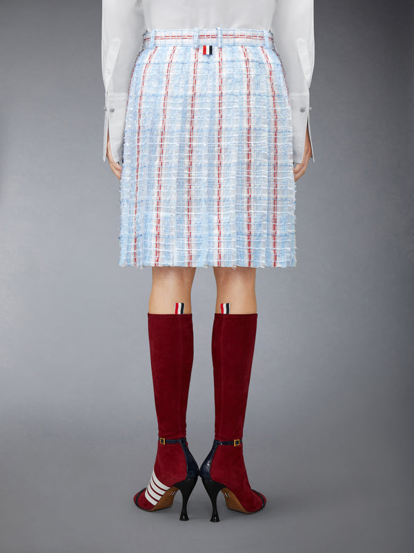 스트라이프 시어 트위드 로우라이즈 플리츠 스커트 - image 3