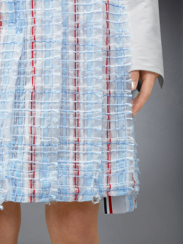 스트라이프 시어 트위드 로우라이즈 플리츠 스커트 - image 4