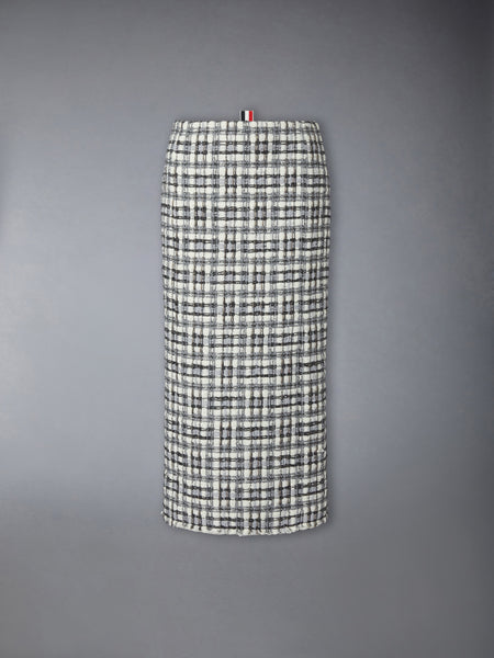 SHEER ORGANZA RIBBON TWEED PENCIL SKIRT WITH FRAY EDGE WHITE