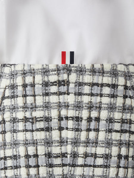 SHEER ORGANZA RIBBON TWEED PENCIL SKIRT WITH FRAY EDGE WHITE