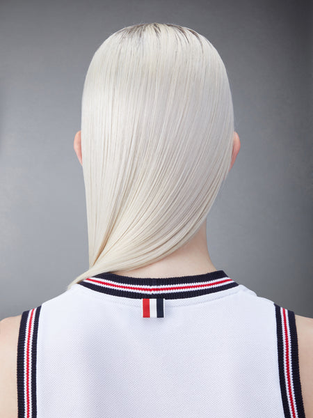 CLASSIC PIQUE STRIPE V-NECK TENNIS DRESS WHITE