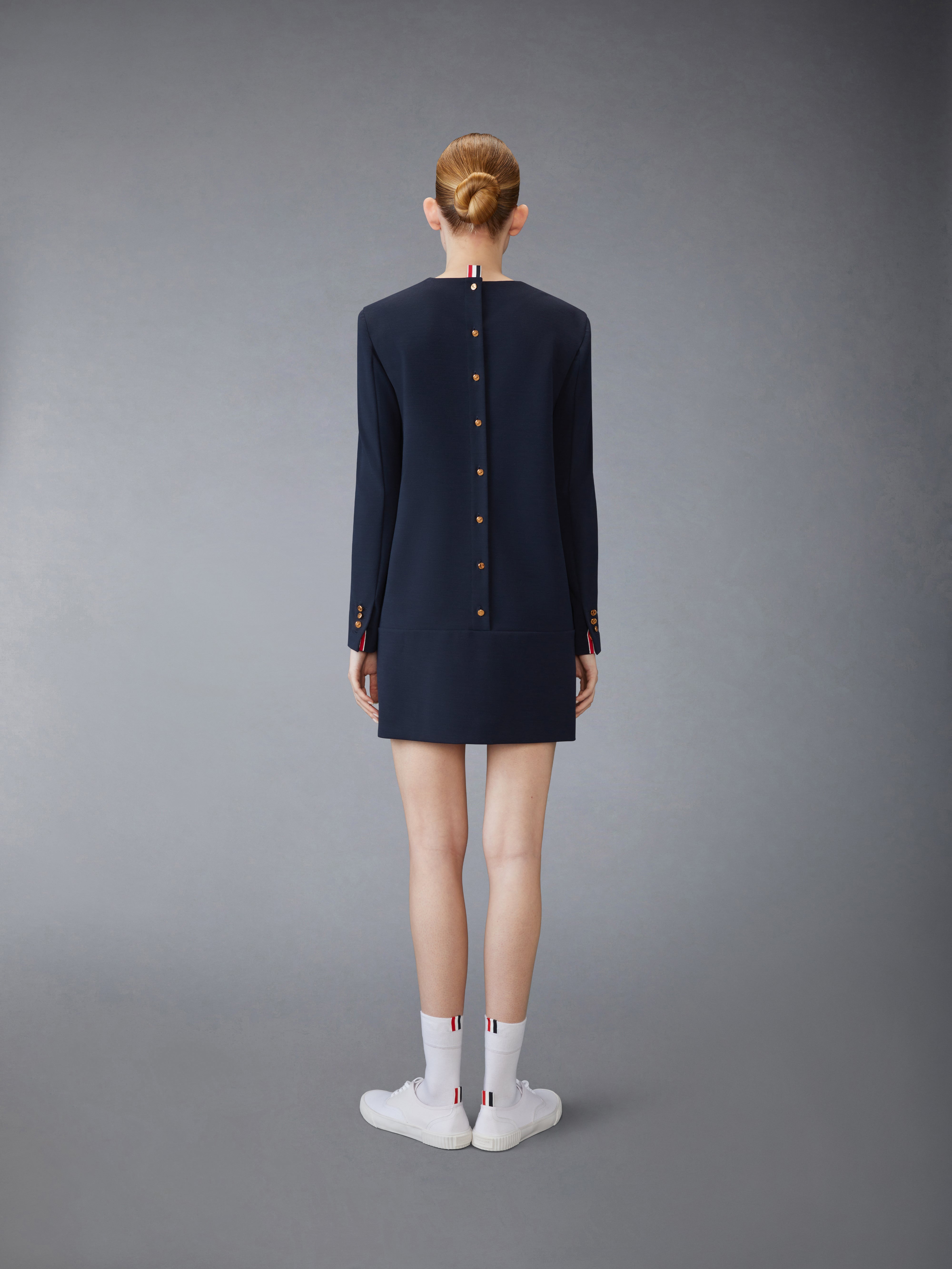 ワンピース THOM BROWNE DRESS (FJD056A00535 415) Thom Browne Ladies Navy Classic Loopback 4-Bar Sweater Dress