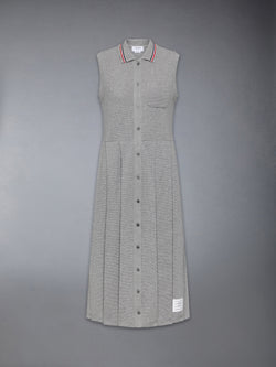 COTTON WAFFLE PLEATED POLO DRESS