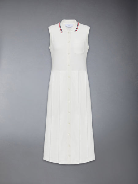 COTTON WAFFLE PLEATED POLO DRESS