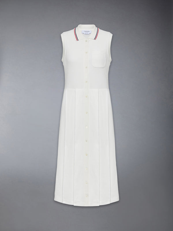 COTTON WAFFLE PLEATED POLO DRESS - featured image
