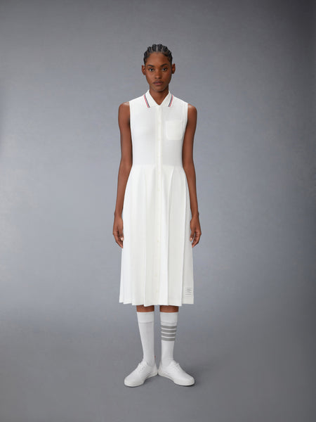 COTTON WAFFLE PLEATED POLO DRESS