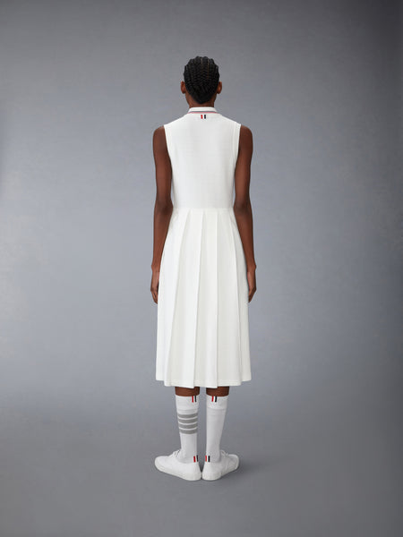 COTTON WAFFLE PLEATED POLO DRESS