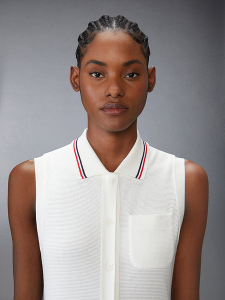 COTTON WAFFLE PLEATED POLO DRESS