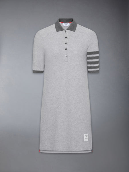 TEXTURED PIQUE 4-BAR POLO DRESS PALE GREY