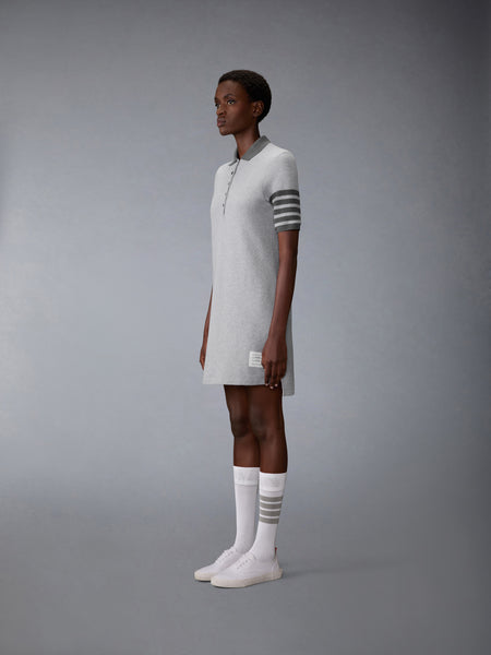 TEXTURED PIQUE 4-BAR POLO DRESS PALE GREY