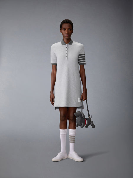 TEXTURED PIQUE 4-BAR POLO DRESS PALE GREY