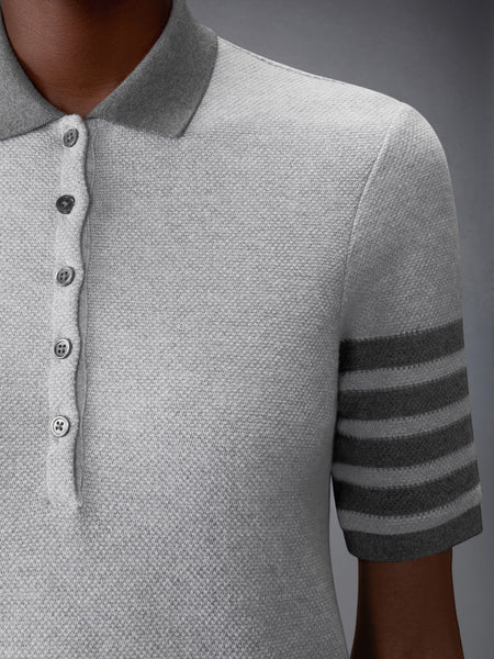 TEXTURED PIQUE 4-BAR POLO DRESS PALE GREY