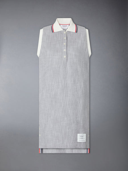 COTTON TWEED SLEEVELESS POLO DRESS LT GREY