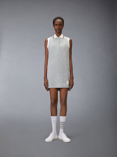 COTTON TWEED SLEEVELESS POLO DRESS LT GREY
