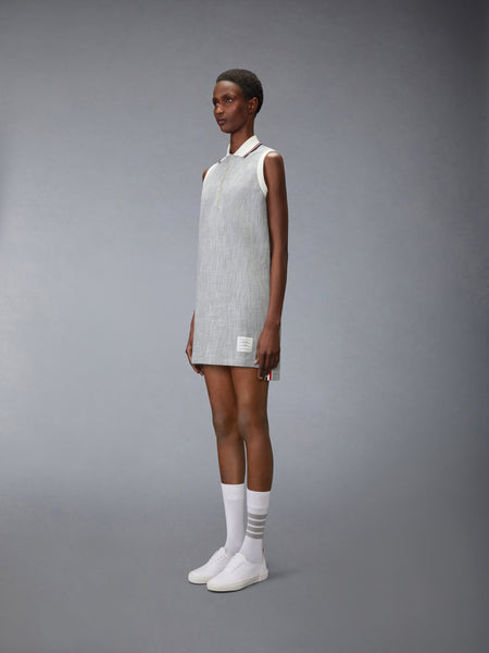 COTTON TWEED SLEEVELESS POLO DRESS LT GREY