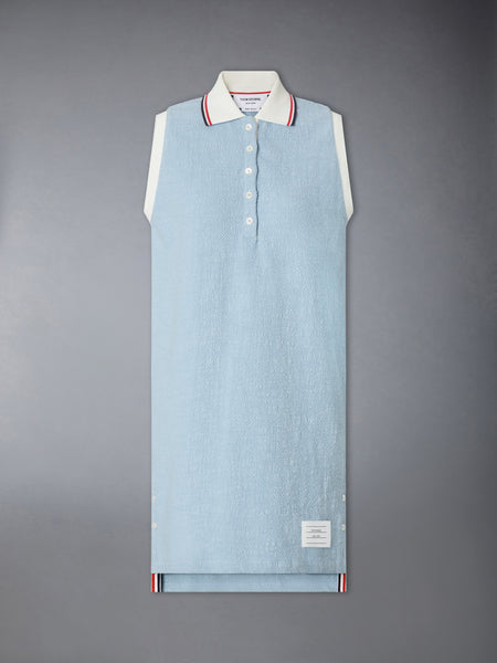 COTTON TWEED SLEEVELESS POLO DRESS LIGHT BLUE