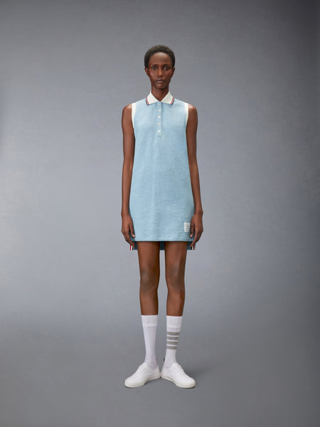 COTTON TWEED SLEEVELESS POLO DRESS LIGHT BLUE