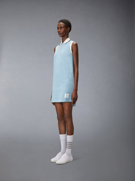 COTTON TWEED SLEEVELESS POLO DRESS LIGHT BLUE