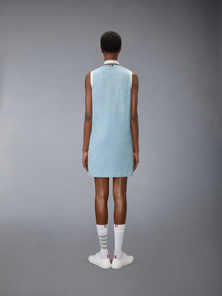 COTTON TWEED SLEEVELESS POLO DRESS LIGHT BLUE