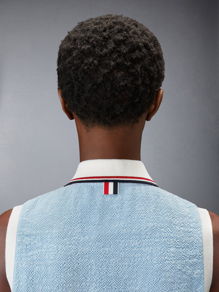 COTTON TWEED SLEEVELESS POLO DRESS LIGHT BLUE