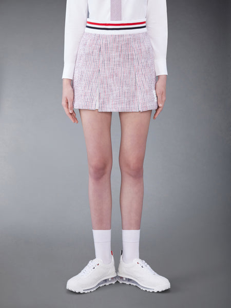 SEERSUCKER TWEED BOX PLEAT MINI SKIRT RWBWHT