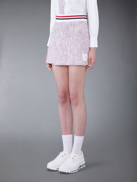 SEERSUCKER TWEED BOX PLEAT MINI SKIRT RWBWHT