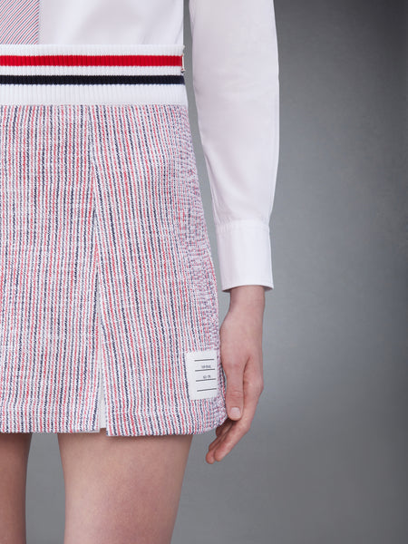 SEERSUCKER TWEED BOX PLEAT MINI SKIRT RWBWHT