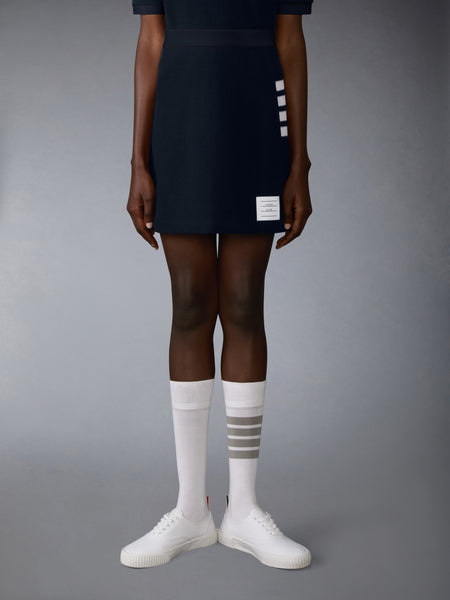 TEXTURED PIQUE 4-BAR BOX PLEAT MINI SKIRT NAVY