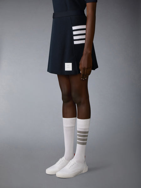 TEXTURED PIQUE 4-BAR BOX PLEAT MINI SKIRT NAVY