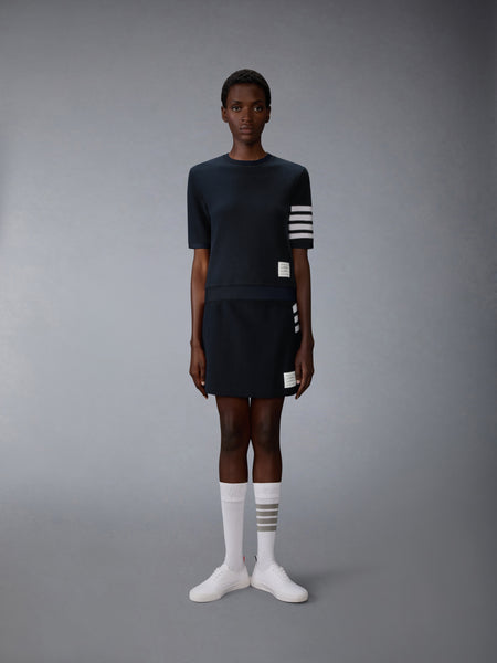 TEXTURED PIQUE 4-BAR BOX PLEAT MINI SKIRT NAVY