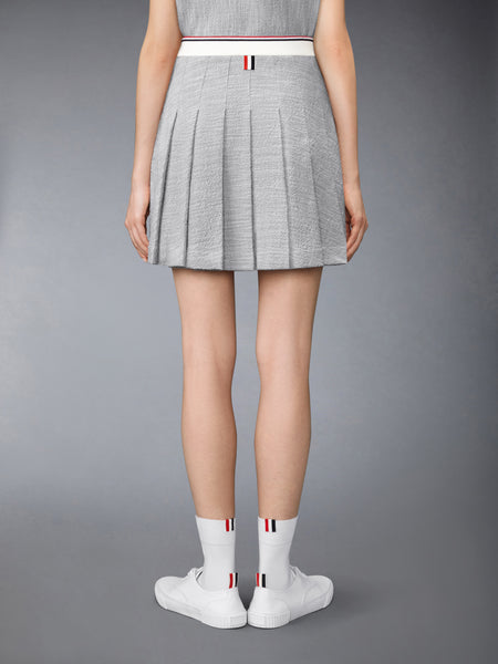 COTTON TWEED PLEATED MINI SKIRT LT GREY