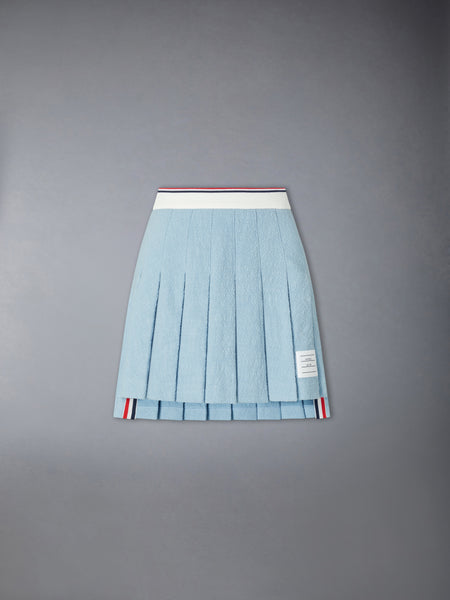 COTTON TWEED PLEATED MINI SKIRT LIGHT BLUE
