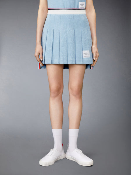 COTTON TWEED PLEATED MINI SKIRT LIGHT BLUE