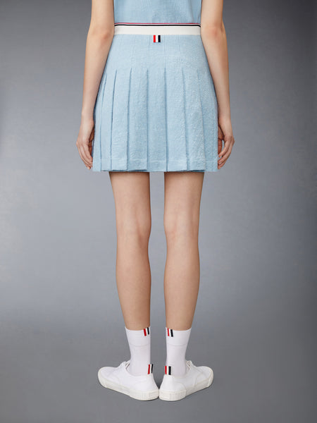 COTTON TWEED PLEATED MINI SKIRT LIGHT BLUE