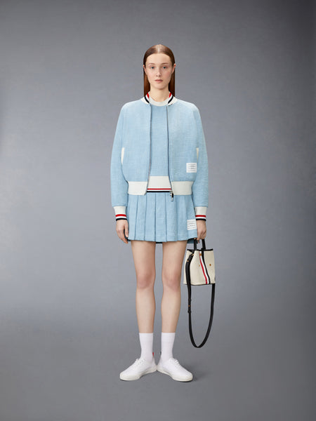 COTTON TWEED PLEATED MINI SKIRT LIGHT BLUE