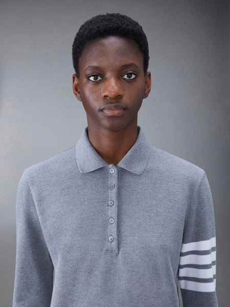 クラシック ピケ 2003 4-BAR 長袖ポロシャツ ミディアム グレー