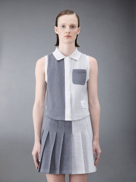 Fun-Mix Textured Cotton Tuck Sleeveless Polo TONAL GREY
