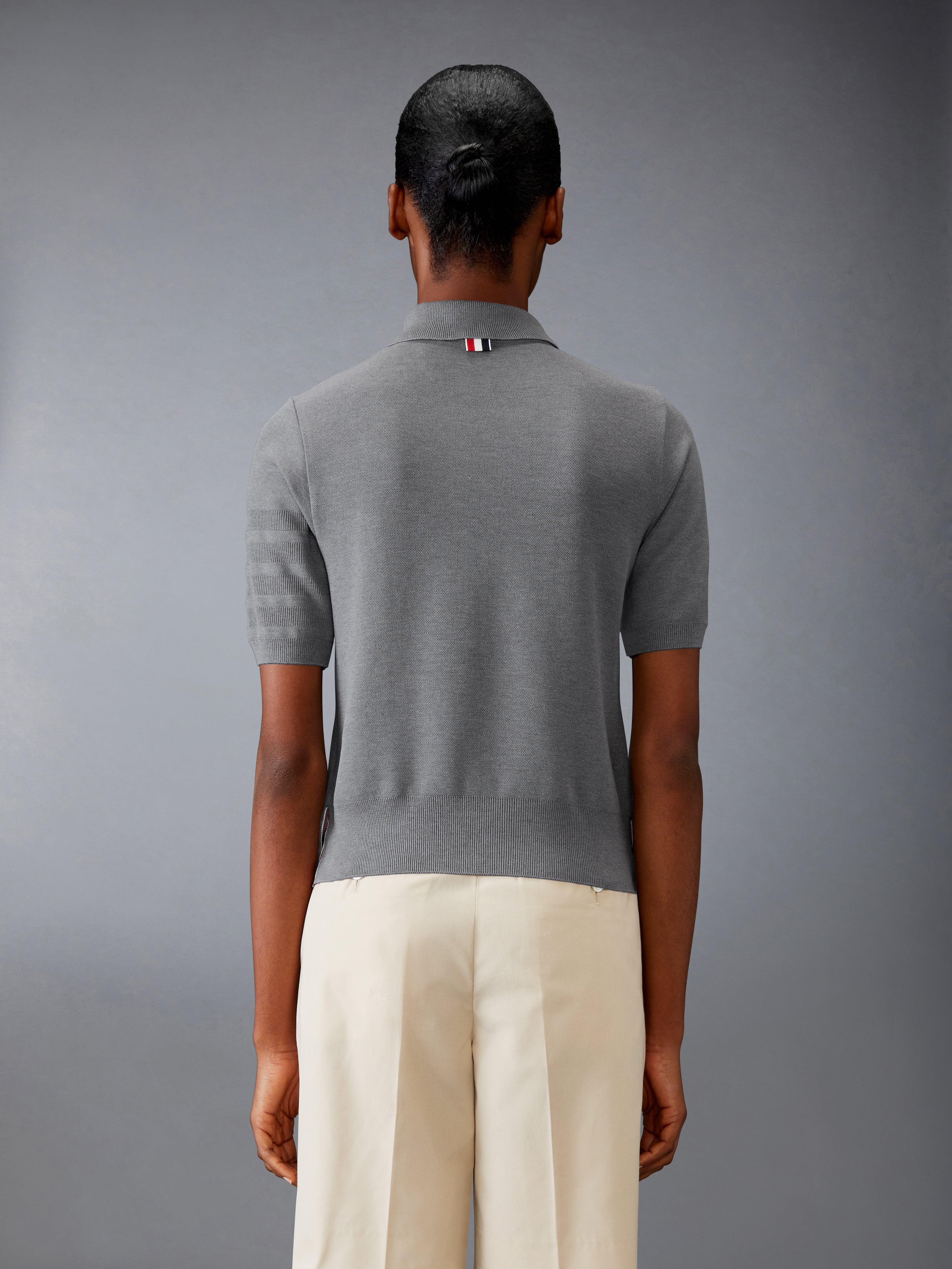 Short Sleeve Round Collar Polo W/ Textured 4 Bar In Silk