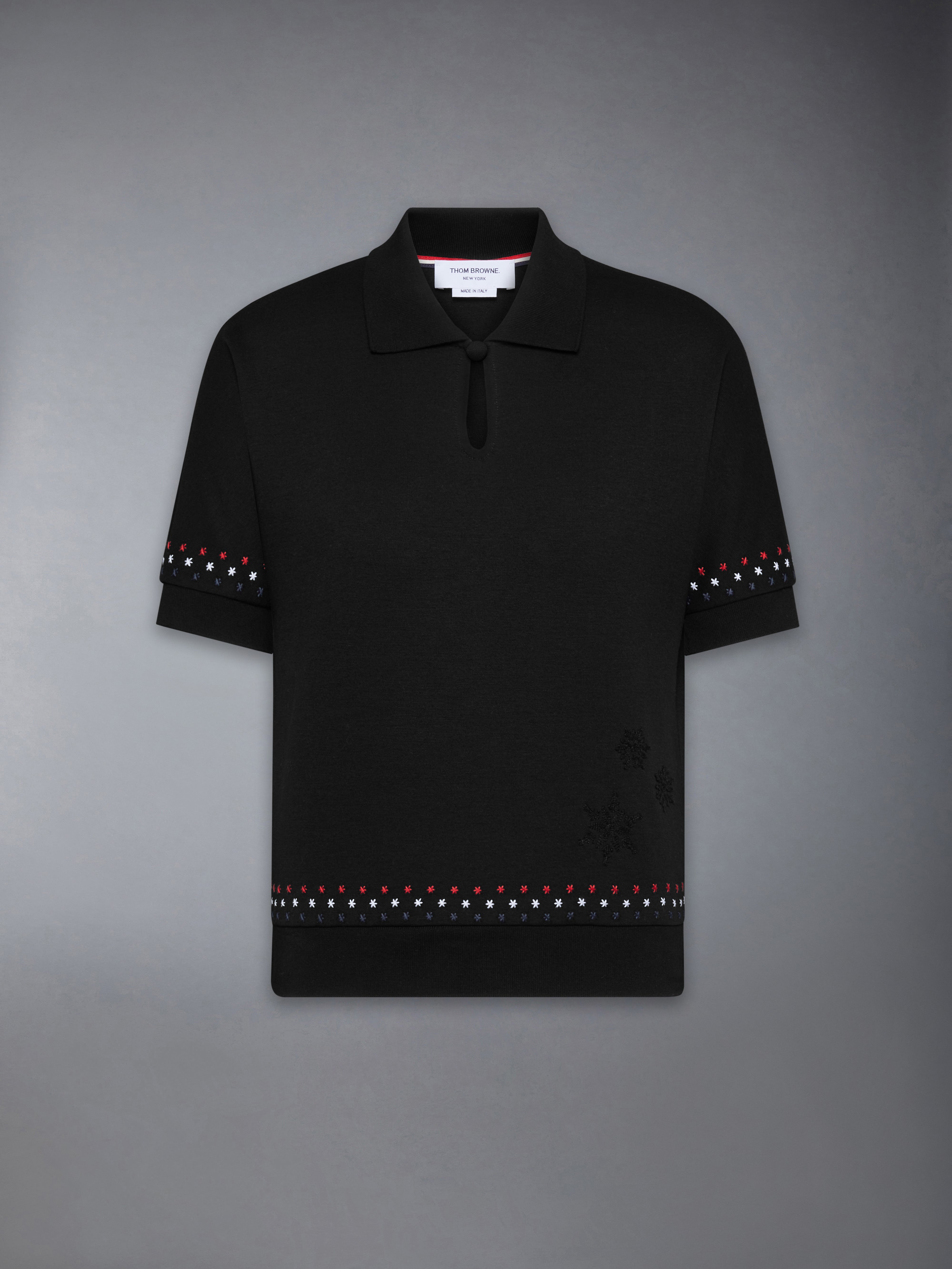 Cotton Milano Stars & Snowflake Embroidery Polo | Thom Browne
