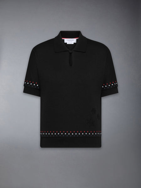 COTTON MILANO STARS & SNOWFLAKE EMBROIDERY POLO BLACK