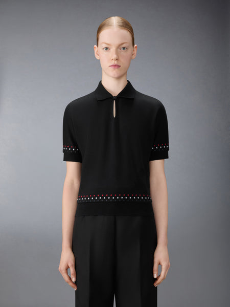 COTTON MILANO STARS & SNOWFLAKE EMBROIDERY POLO BLACK