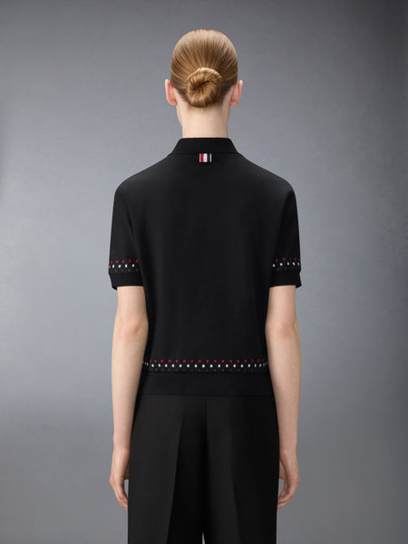 COTTON MILANO STARS & SNOWFLAKE EMBROIDERY POLO BLACK