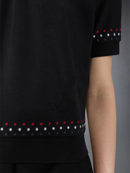 COTTON MILANO STARS & SNOWFLAKE EMBROIDERY POLO BLACK