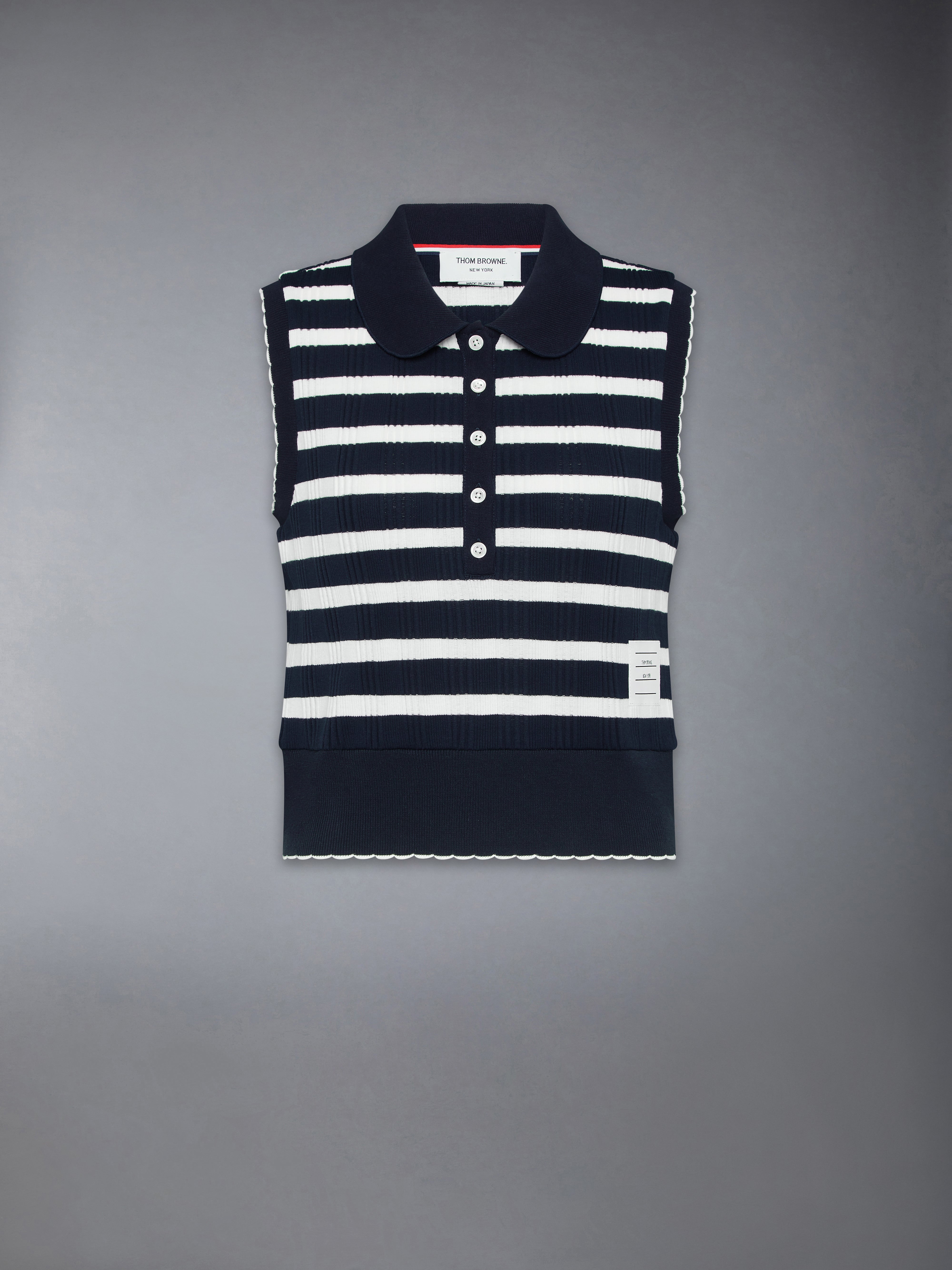 ストライプ スカラップ エッジ ノースリーブ ポロシャツ | Thom Browne