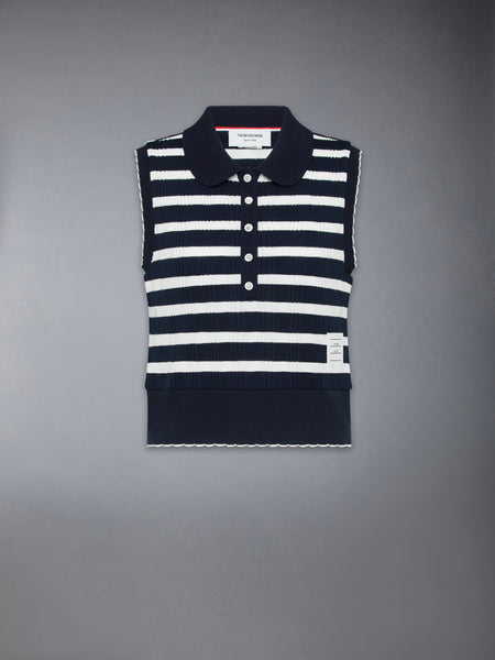 STRIPED SCALLOP EDGE SLEEVELESS POLO NAVY