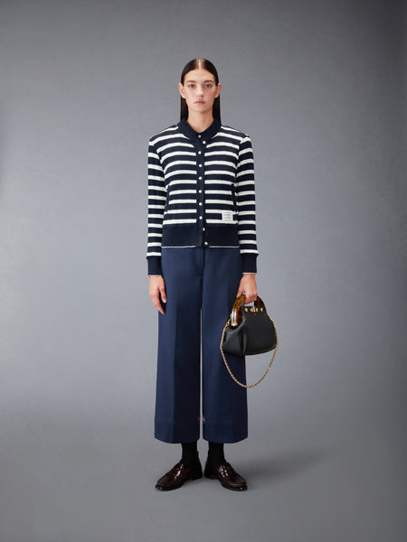 STRIPED SCALLOP EDGE SLEEVELESS POLO NAVY