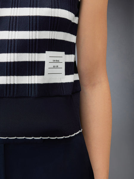 STRIPED SCALLOP EDGE SLEEVELESS POLO NAVY