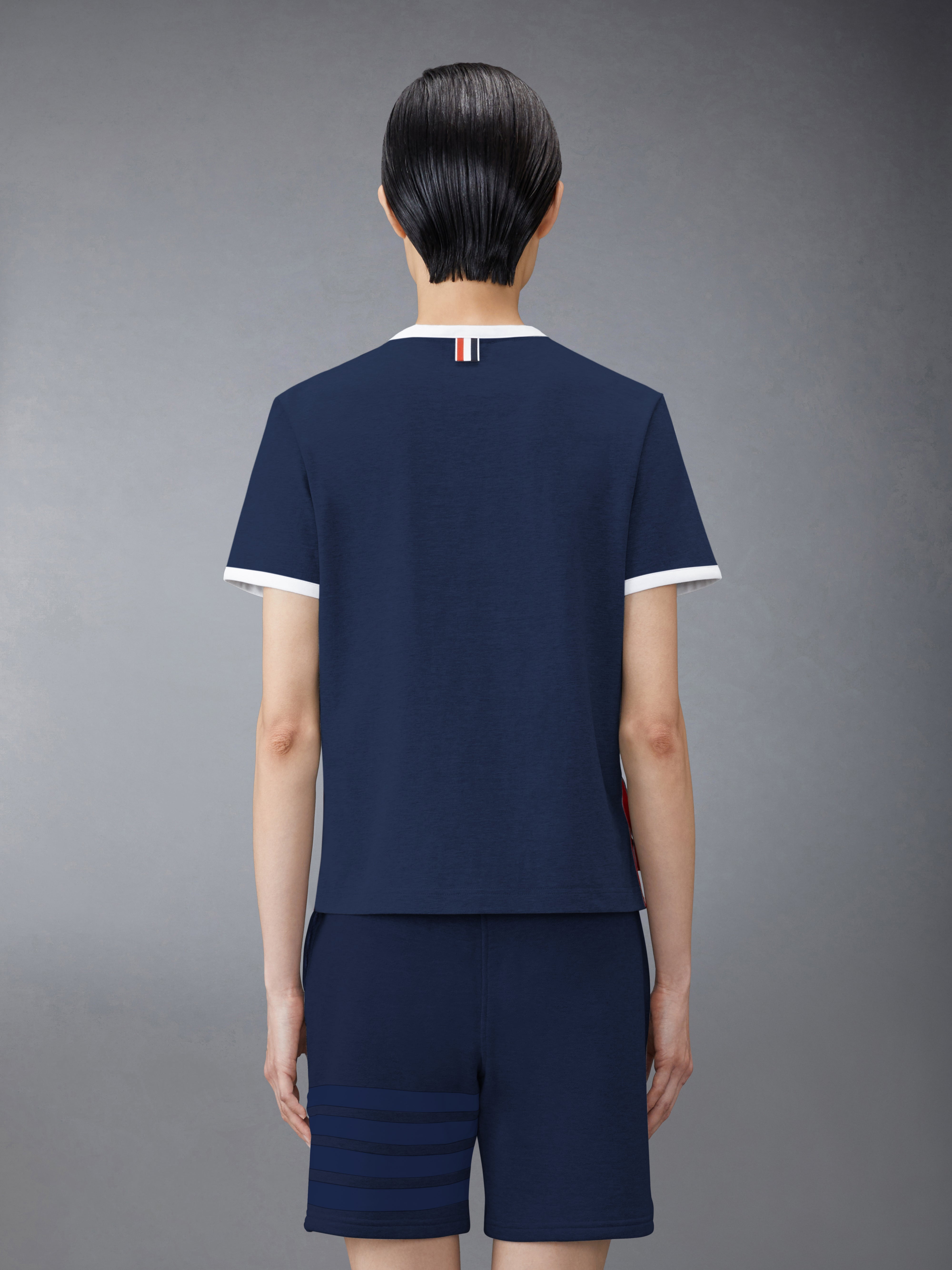 Tシャツ・カットソー THOM BROWNE Women Tops FJS075A00042415 Dark Blue Medium Weight Jersey Ringer Tee | Thom Browne