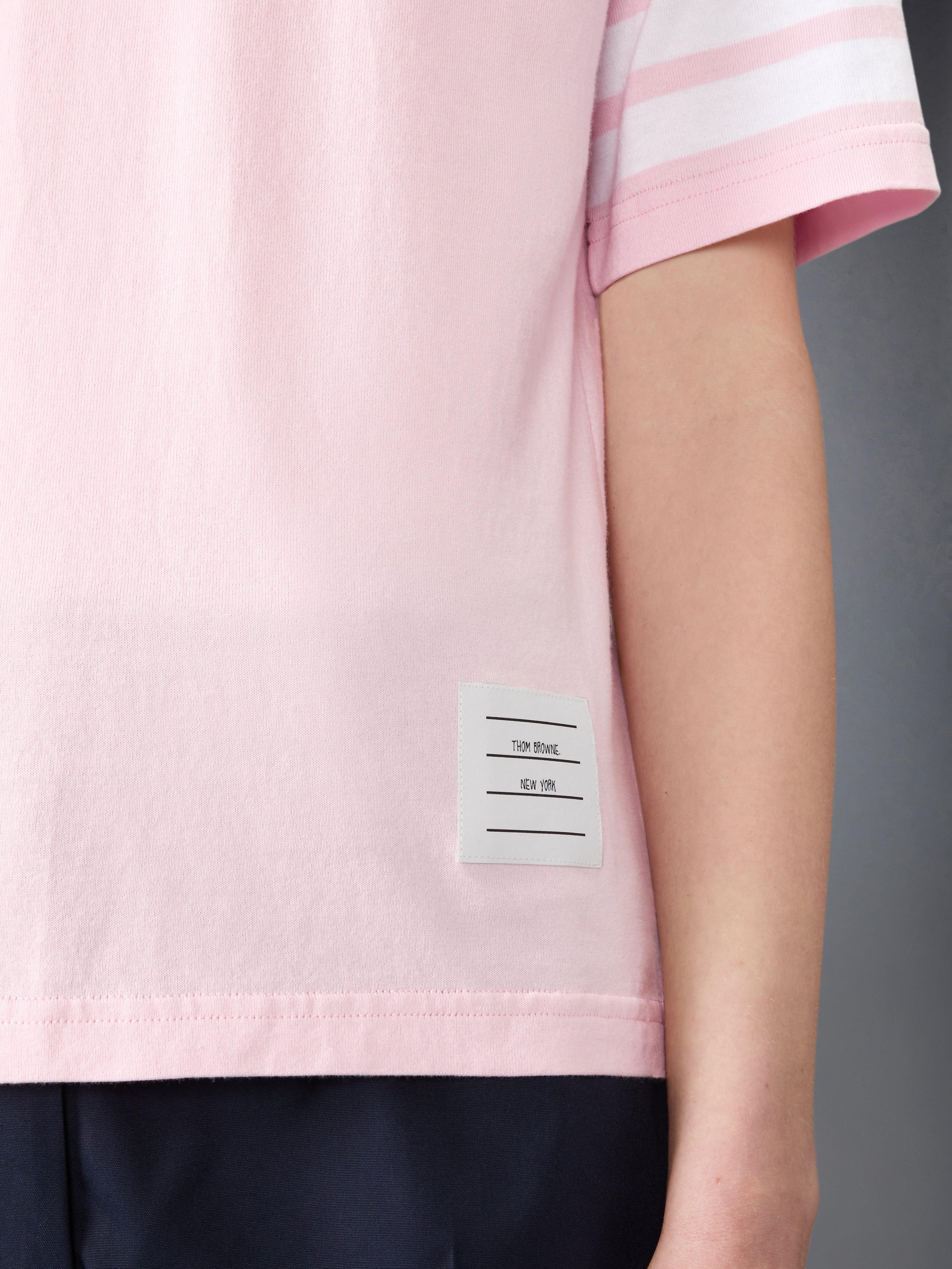 THOM BROWNE レディース 半袖Tシャツ FJS102G 07862 100 Jersey 4 Bar Short Sleeve Tee | Thom Browne