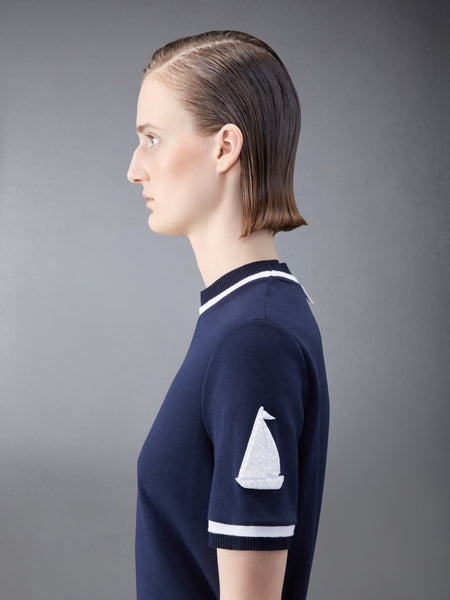 Milano Chenille Sailboat Patch Mock Neck Tee NAVY